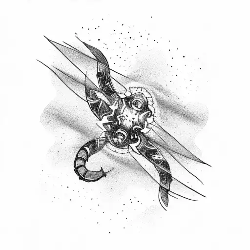 outline of stars in ascending size with scorpion passing through stars for side of the hip tattoo design idea