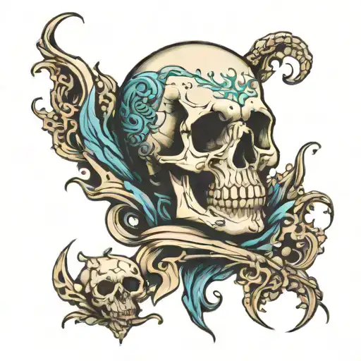skull ocean tattoo design idea