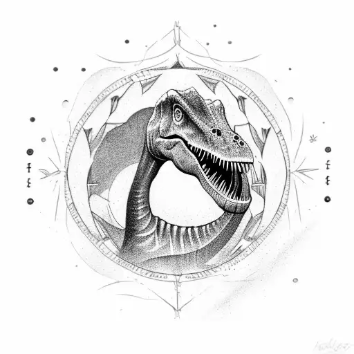Long neck dinosaur tatto with mandala inside dinosaurs birthdates and names tattoo design idea