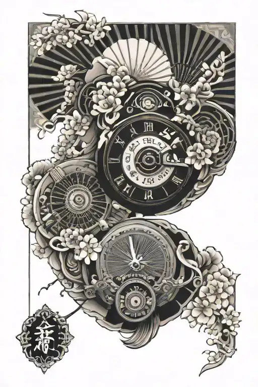 Japanese style tattoo, dial and fans cheering tattoo design idea