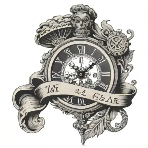 A Roman numeral clock face with the hands set to the time '14:49' to represent the year Julius Caesar was assassinated tattoo design idea