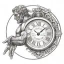 A Roman numeral clock face with the hands set to the time '14:49' to represent the year Julius Caesar was assassinated tattoo design idea