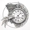 A Roman numeral clock face with the hands set to the time '14:49' to represent the year Julius Caesar was assassinated tattoo design idea