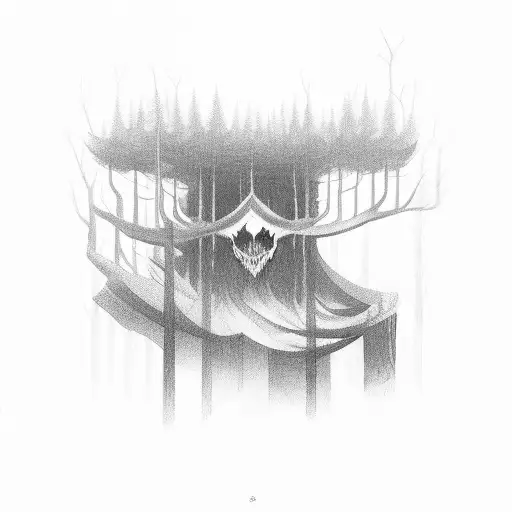 dark woods with mysterious figure  tattoo design idea