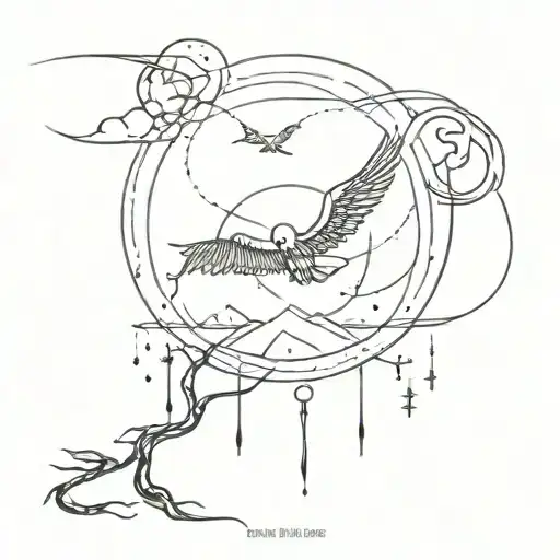 death, healing, journey, love, magical, falling world tattoo design idea