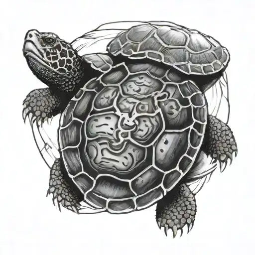 snapping turtle shell made into clock face tattoo design idea
