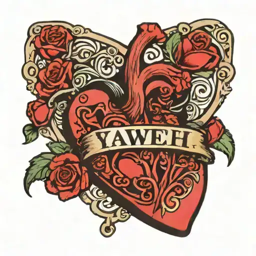 deck of cards with anatomical hearts and the phrase Yahweh tattoo design idea