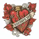 deck of cards with anatomical hearts and the phrase Yahweh tattoo design idea