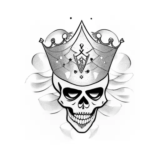 sad skeleton heavy is the crown tattoo design idea