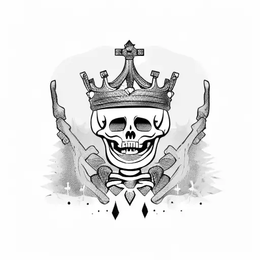 sad skeleton heavy is the crown tattoo design idea
