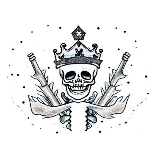 sad skeleton heavy is the crown tattoo design idea
