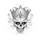 sad skeleton heavy is the crown tattoo design idea