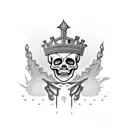 sad skeleton heavy is the crown tattoo design idea