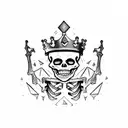 sad skeleton heavy is the crown tattoo design idea