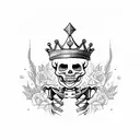 sad skeleton heavy is the crown tattoo design idea