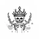 sad skeleton heavy is the crown tattoo design idea