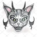 demon cat with horns tattoo design idea