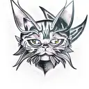 demon cat with horns tattoo design idea