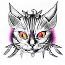 demon cat with horns tattoo design idea