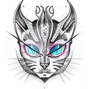 demon cat with horns tattoo design idea