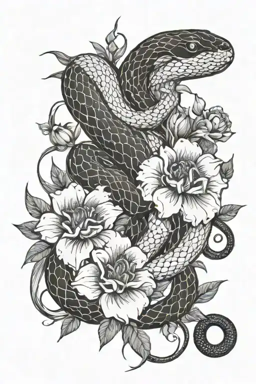 snakes and flowers tattoo design idea