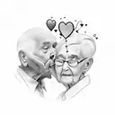 A graceful caregiver holding hands with an elderly person, surrounded by symbols of love and care tattoo design idea