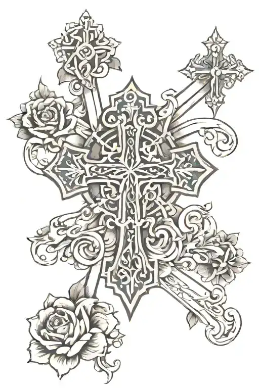 a cross with the names majdouline,sandy,sergio,milena  tattoo design idea