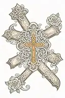 a cross with the names majdouline,sandy,sergio,milena  tattoo design idea