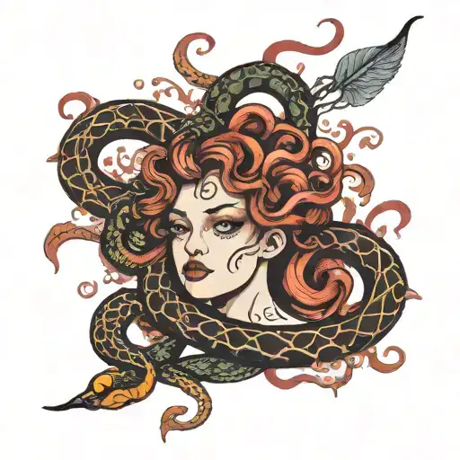 medusa black red snakes and a saying " What we lived through is living in us"  tattoo design idea