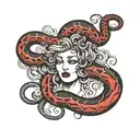 medusa black red snakes and a saying " What we lived through is living in us"  tattoo design idea