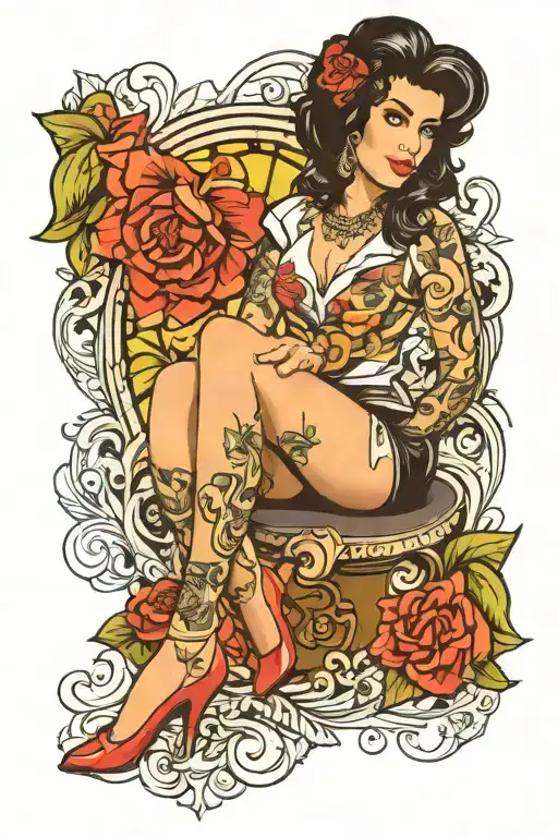 pin up Amy Winehouse full body tattoo design idea