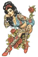 pin up Amy Winehouse full body tattoo design idea