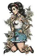pin up Amy Winehouse full body standing  tattoo design idea