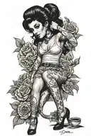 pin up Amy Winehouse full body standing  tattoo design idea