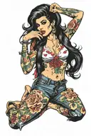 pin up Amy Winehouse full body tattoo design idea