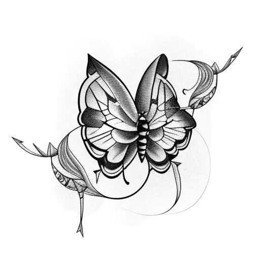 arrow with two butterflies  tattoo design idea