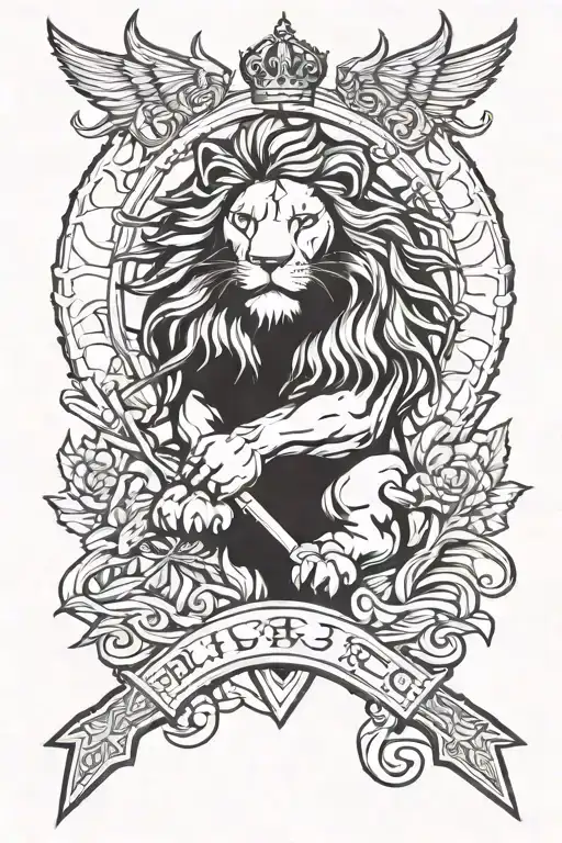 lion and sword and crown and wings  tattoo design idea