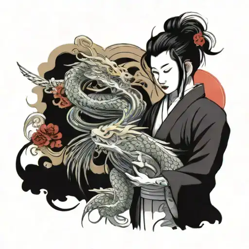 suminagashi and old school japan style tattoo design idea