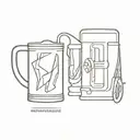 a living techno speaker and a living beer mug walking for the revolution tattoo design idea