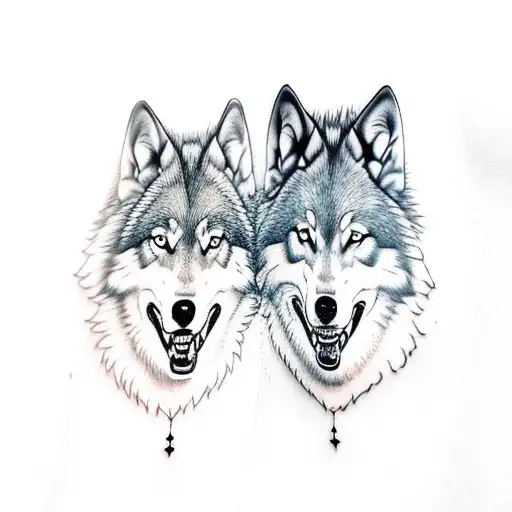 father and son wolf  tattoo design idea