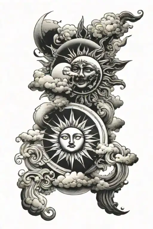 SUN AND CLOUD AND MOON tattoo design idea