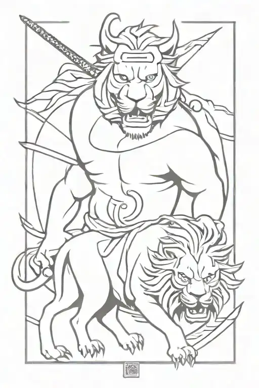 samurai and roaring lion tattoo design idea