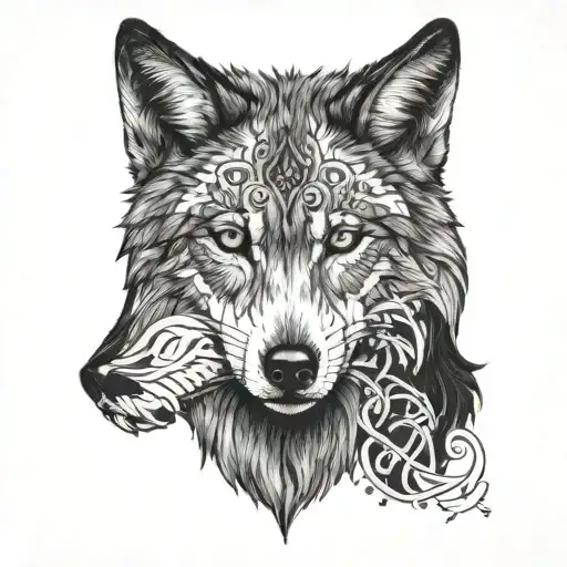 gray wolf red black tattoo design idea