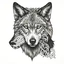 gray wolf red black tattoo design idea