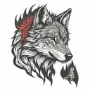 gray wolf red black tattoo design idea