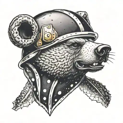 A tattoo of a bear wearing a football helmet playing a video game, on the helmet but a hurriance and/or hornet logo. tattoo design idea