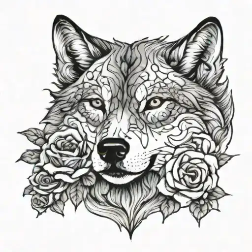 wolf blended by roses tattoo design idea