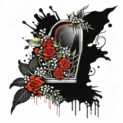 standing coffin with flowers  tattoo design idea