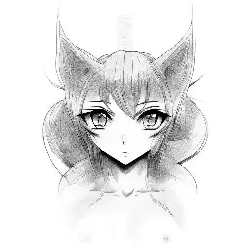 Nude Anime CatGirl tattoo design idea