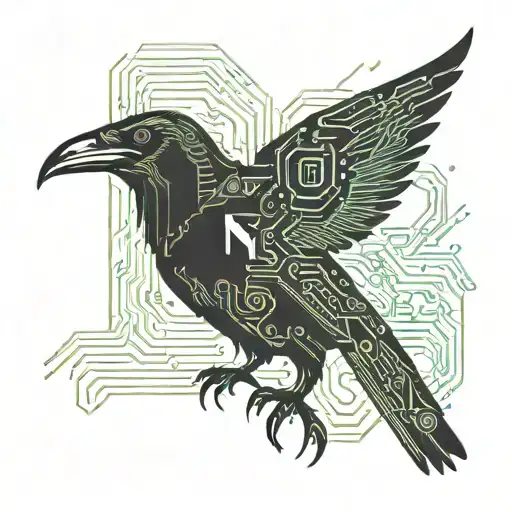 futuristic crow with circuit board wings tattoo design idea